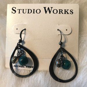 STUDIO WORKS TEAL AND SILVER DANGLE EARRINGS NWT